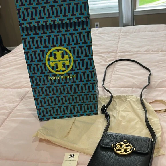 Tory Burch Black Leather Crossbody Phone Bag - Picture 9 of 9